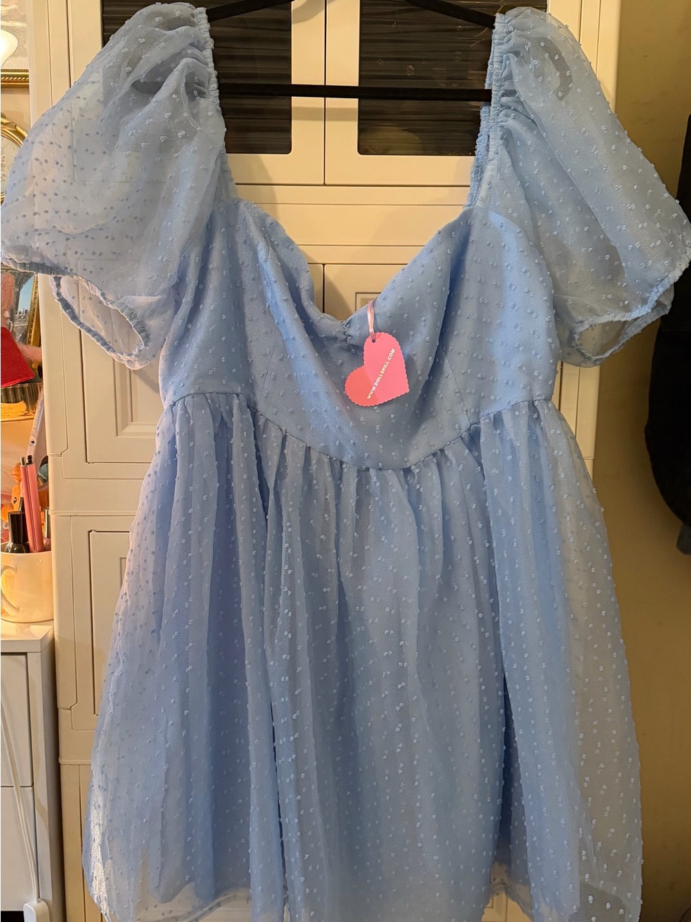 Sugar Thrillz Baby Blue Swiss Dot Puff Sleeve Mini Dress